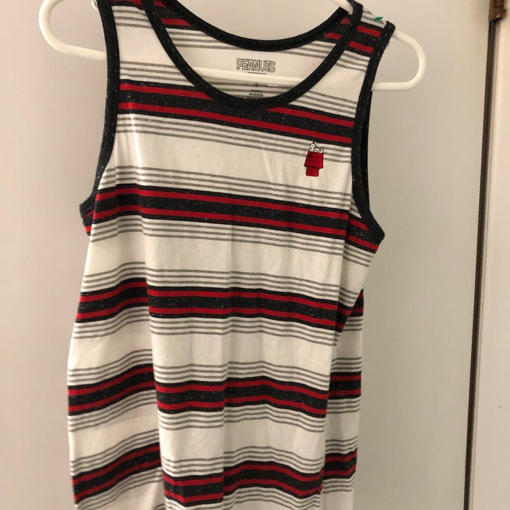 Peanuts worldwide striped sleeveless shirt stitched logo tank top size small
